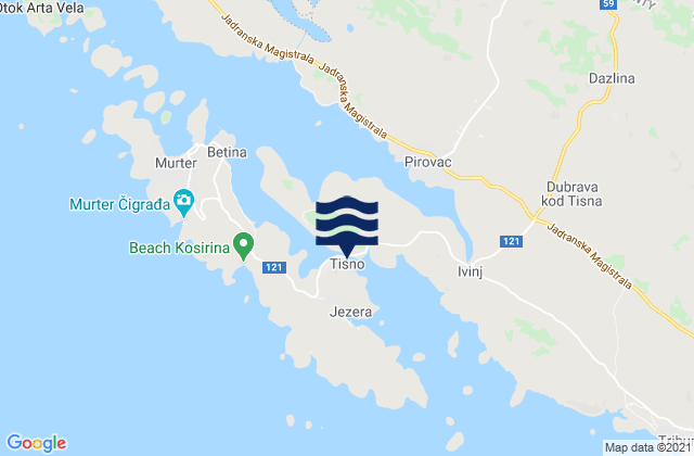 Tisno, Croatiaの潮見表地図