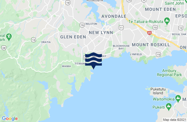 Titirangi, New Zealandの潮見表地図