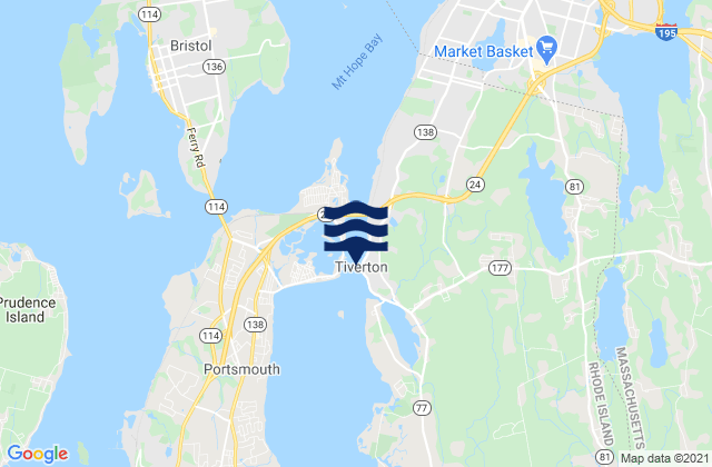 Tiverton, United Statesの潮見表地図