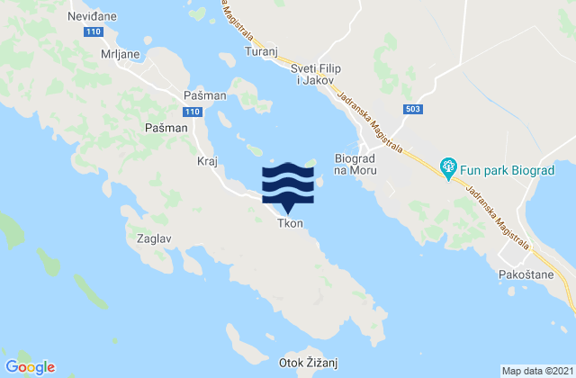 Tkon, Croatiaの潮見表地図