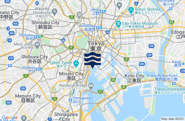 Tokyo, Japanの潮見表地図