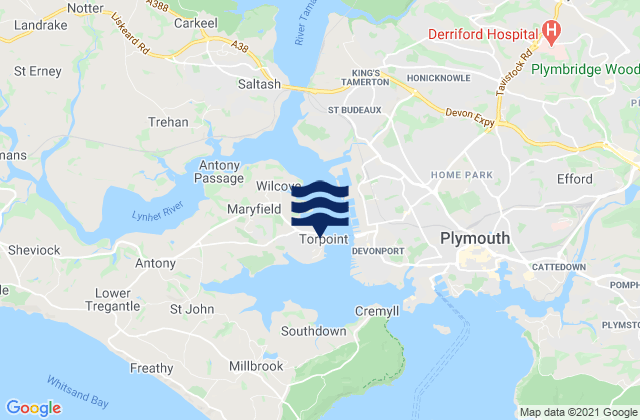 Torpoint, United Kingdomの潮見表地図