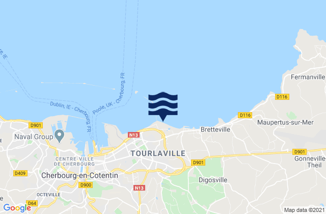 Tourlaville, Franceの潮見表地図