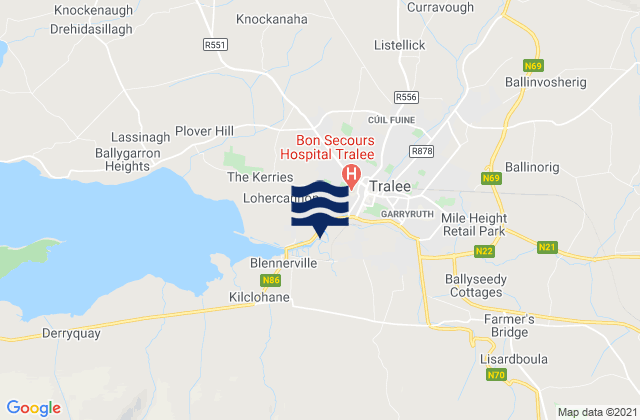 Tralee, Irelandの潮見表地図