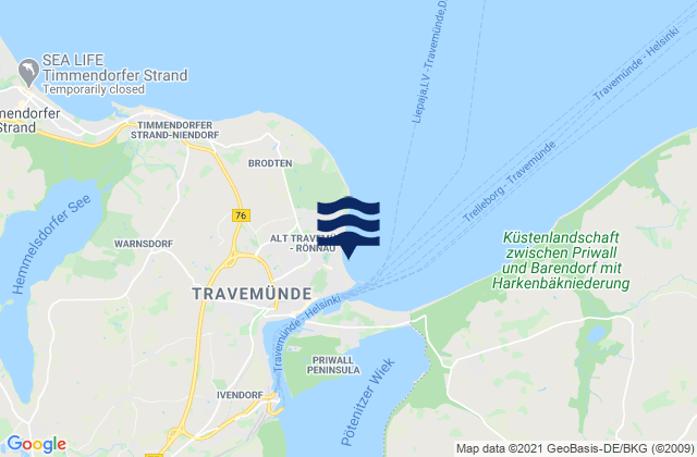 Travemunde, Denmarkの潮見表地図