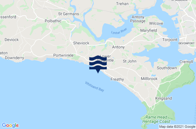 Tregantle Beach, United Kingdomの潮見表地図