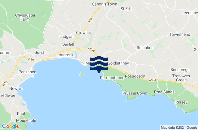 Trenow Cove Beach, United Kingdomの潮見表地図