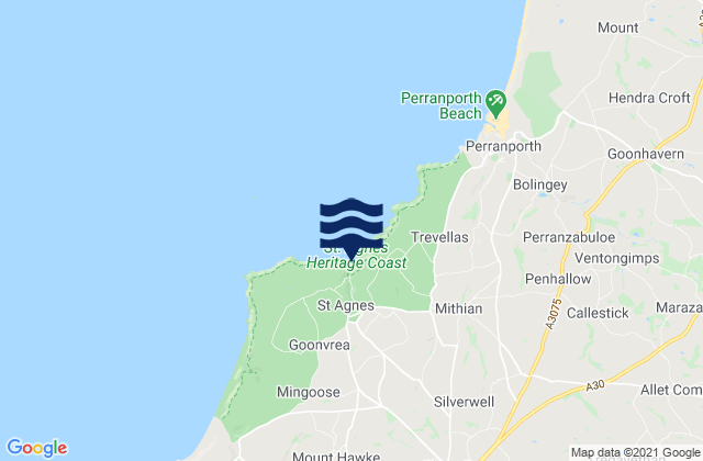 Trevaunance Cove Beach, United Kingdomの潮見表地図