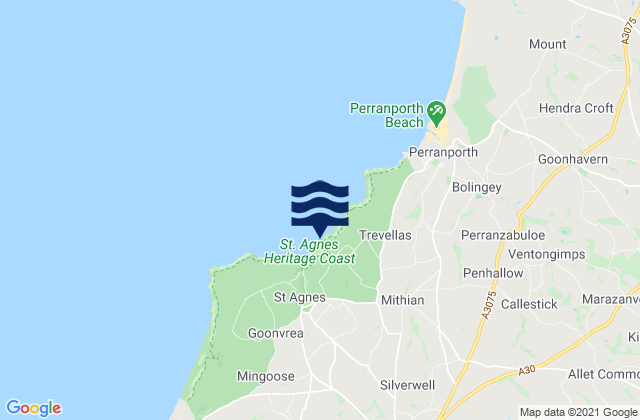 Trevellas Porth Beach, United Kingdomの潮見表地図