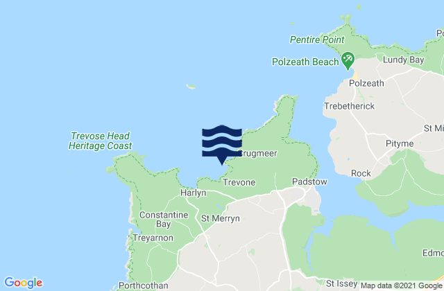 Trevone Bay, United Kingdomの潮見表地図