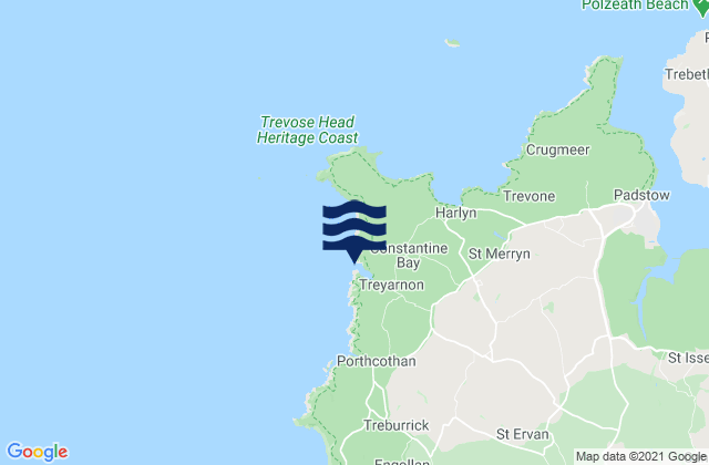 Treyarnon Bay, United Kingdomの潮見表地図