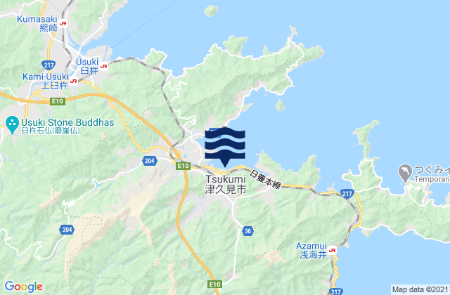 Tsukumi-shi, Japanの潮見表地図