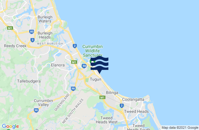 Tugun Beach, Australiaの潮見表地図