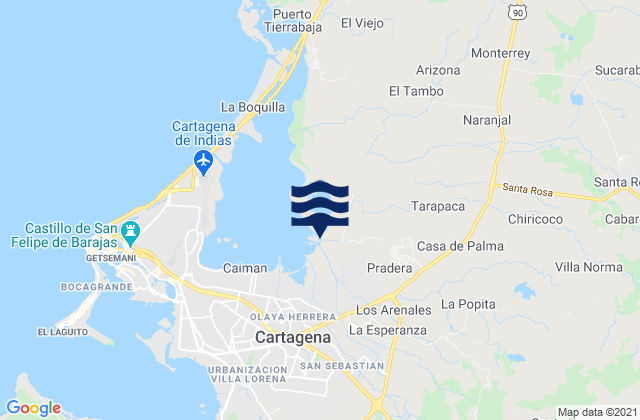Turbaco, Colombiaの潮見表地図