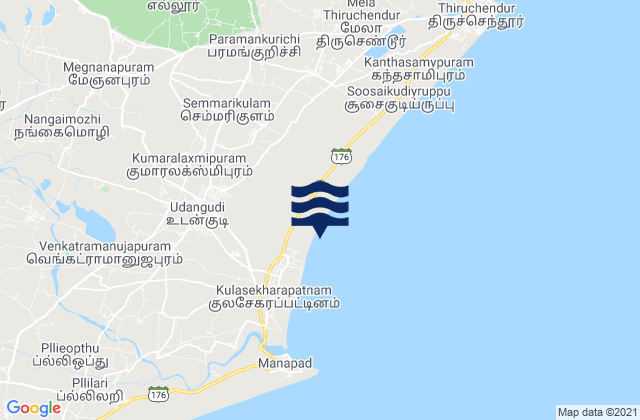 Udangudi, Indiaの潮見表地図