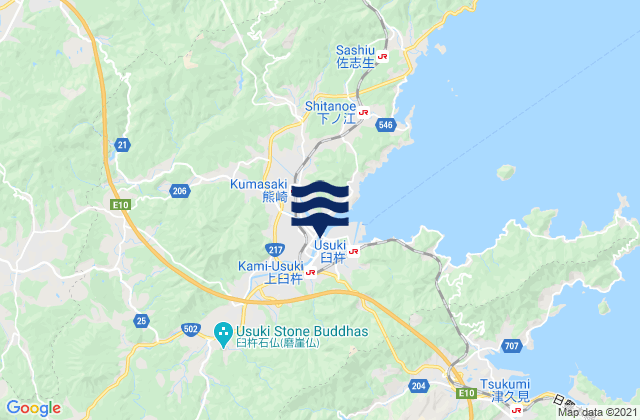 Usuki Shi, Japanの潮見表地図