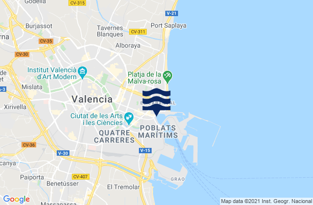 Valencia, Spainの潮見表地図