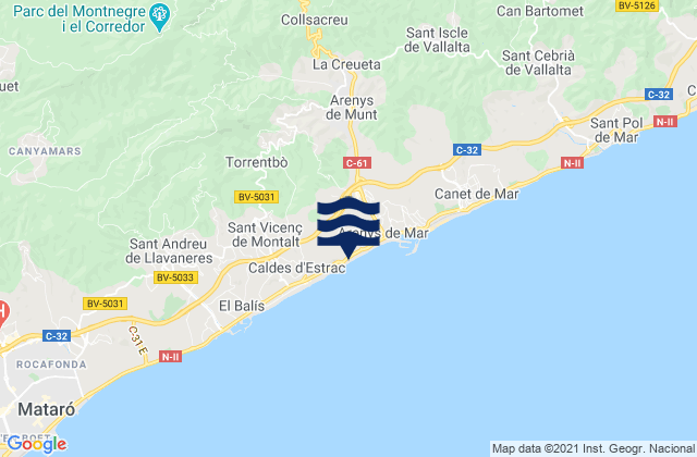Vallgorguina, Spainの潮見表地図