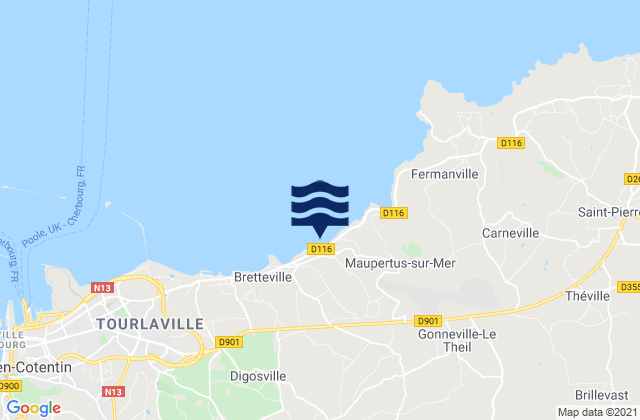 Valognes, Franceの潮見表地図
