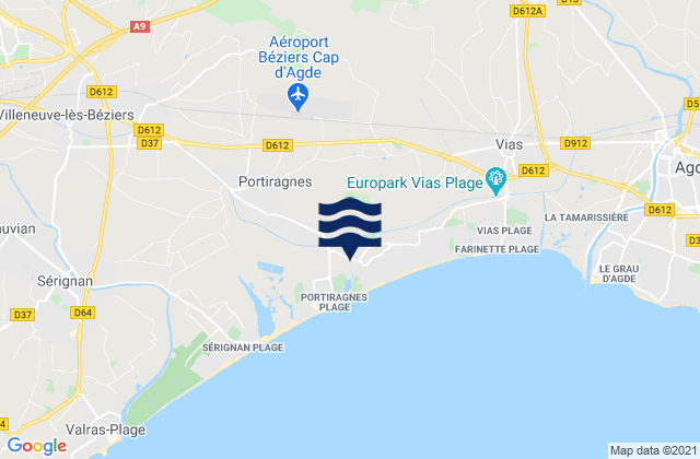 Valros, Franceの潮見表地図