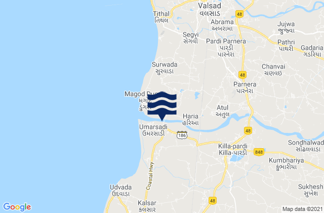Valsād, Indiaの潮見表地図