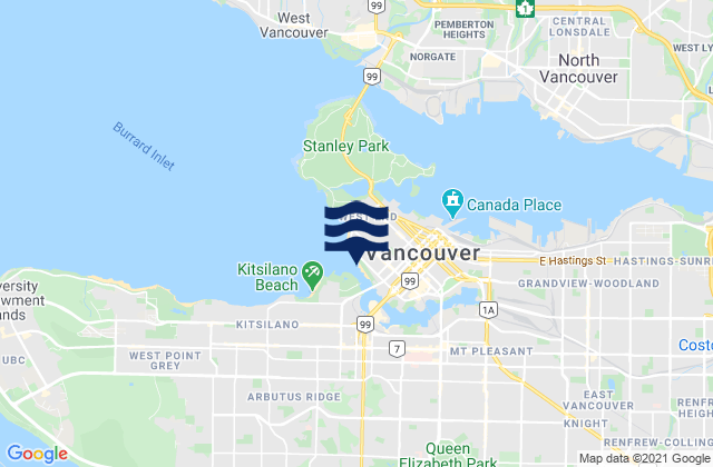 Vancouver, Canadaの潮見表地図