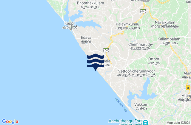Varkala, Indiaの潮見表地図
