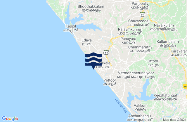 Varkkallai, Indiaの潮見表地図