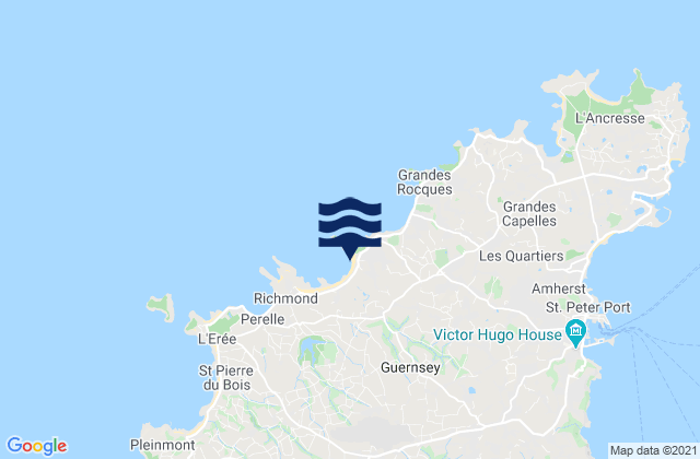 Vazon Bay - Beach - Guernsey, Franceの潮見表地図