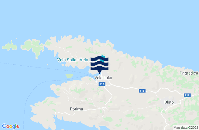 Vela Luka, Croatiaの潮見表地図