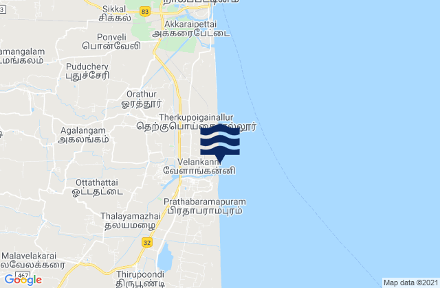 Velankanni, Indiaの潮見表地図