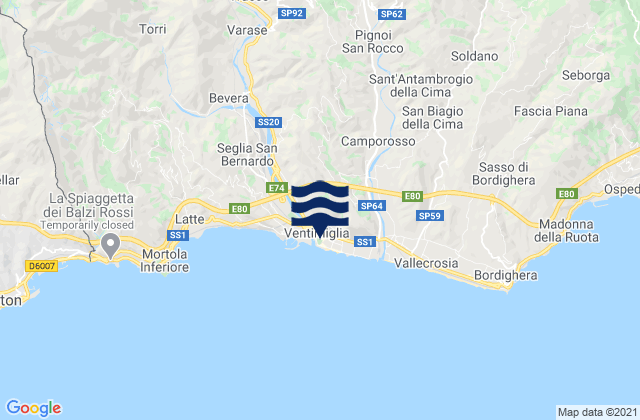 Ventimiglia, Italyの潮見表地図