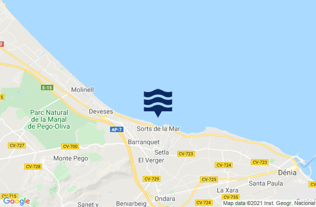 Vergel, Spainの潮見表地図