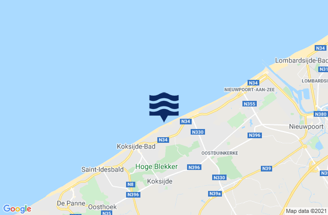 Veurne, Belgiumの潮見表地図