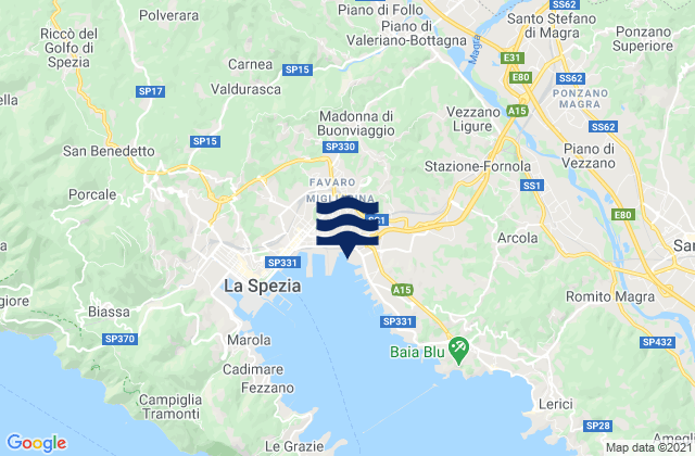Vezzano Ligure, Italyの潮見表地図