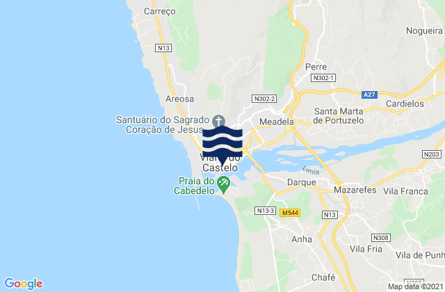 Viana do Castelo, Portugalの潮見表地図