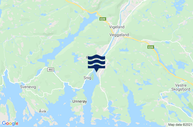 Vigeland, Norwayの潮見表地図