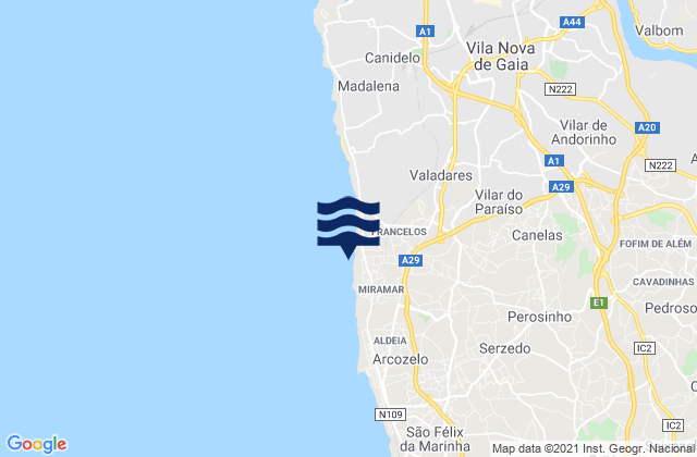 Vila Nova da Telha, Portugalの潮見表地図