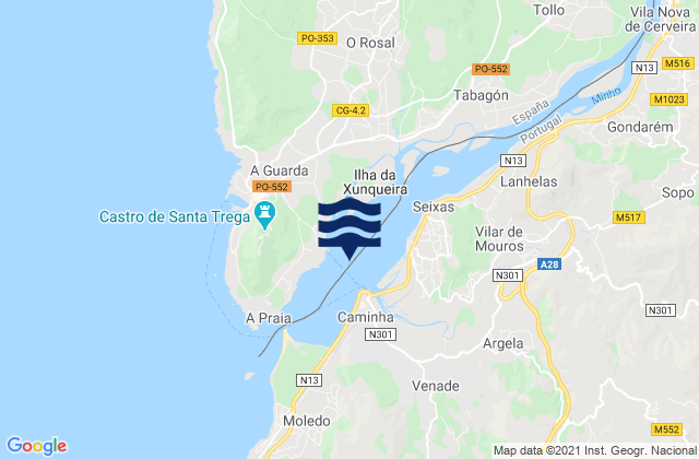 Vila Nova de Cerveira, Portugalの潮見表地図