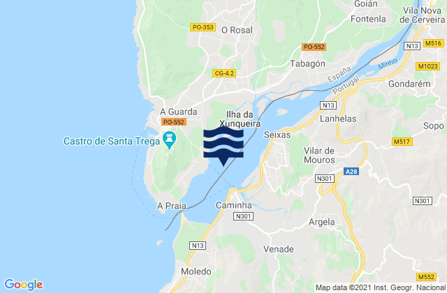 Vila Nova de Cerveira, Portugalの潮見表地図
