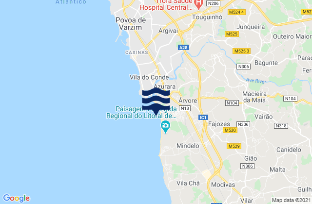 Vila do Conde, Portugalの潮見表地図
