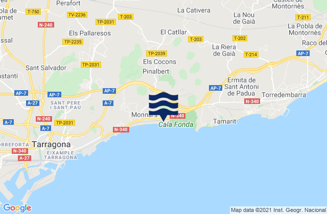 Vilabella, Spainの潮見表地図