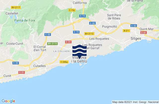 Vilanova i la Geltrú, Spainの潮見表地図