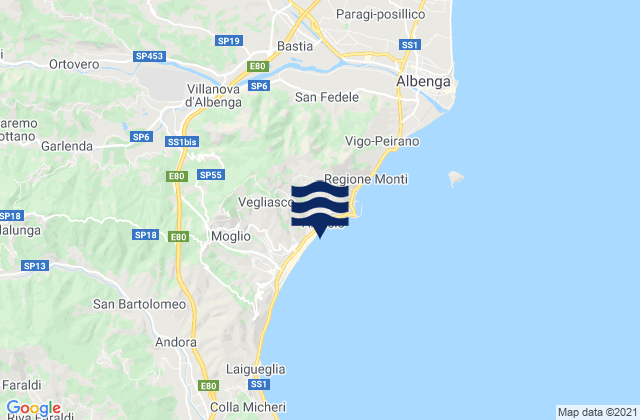 Villanova d'Albenga, Italyの潮見表地図