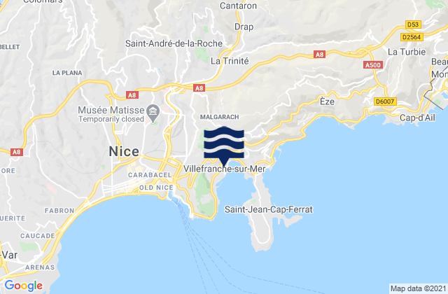 Villefranche-sur-Mer, Franceの潮見表地図
