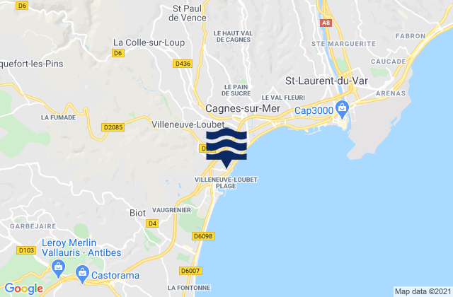 Villeneuve-Loubet, Franceの潮見表地図