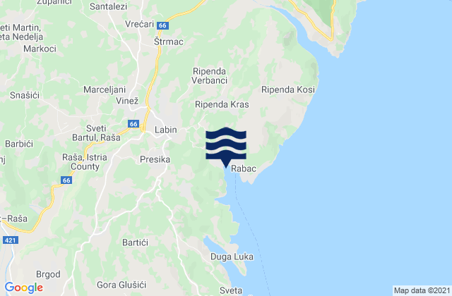 Vinež, Croatiaの潮見表地図