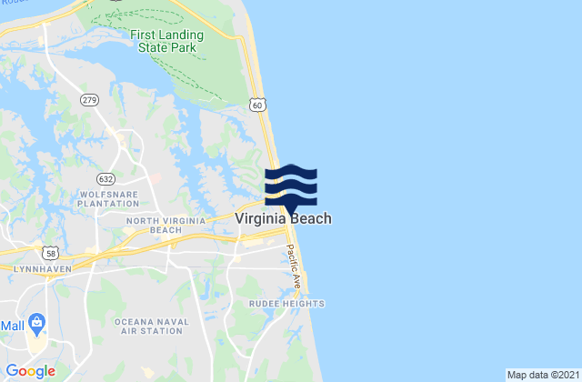 Virginia Beach, United Statesの潮見表地図