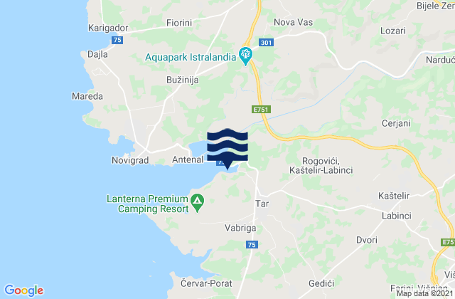 Visignano, Croatiaの潮見表地図