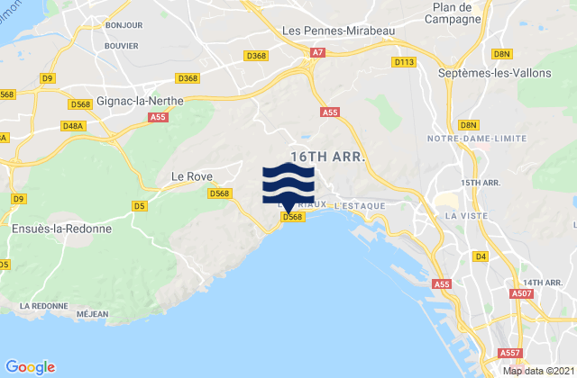 Vitrolles, Franceの潮見表地図